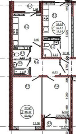 Продаётся 2-комнатная квартира, 53.7 м²