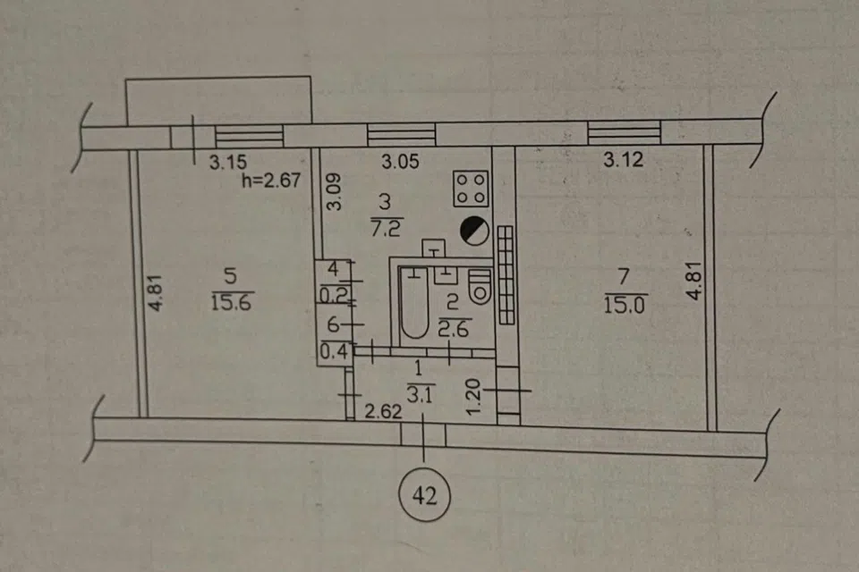 Продаётся 2-комнатная квартира, 43.5 м²