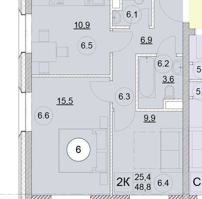 Продаётся комната в 2-комн. квартире, 26.56 м²