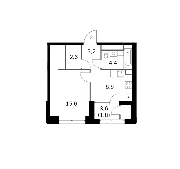 Продаётся 1-комнатная квартира, 36.4 м²