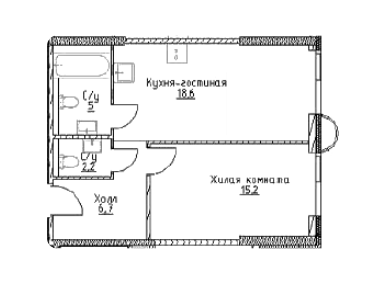 Продаётся 1-комнатная квартира, 47.2 м²