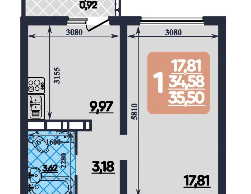 Продаётся 1-комнатная квартира, 35.5 м²