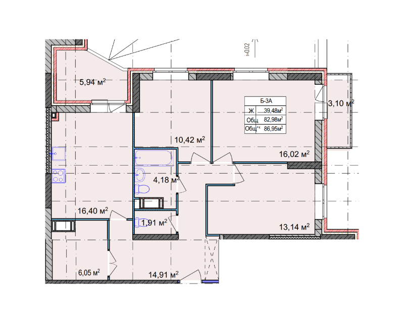 Продаётся 3-комнатная квартира, 86.95 м²