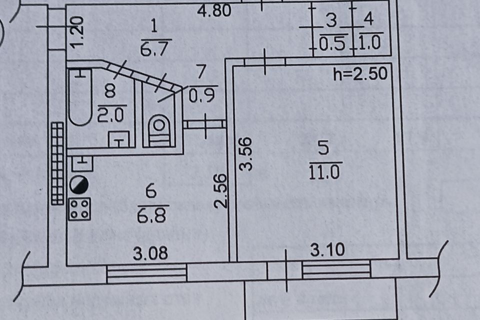 Продаётся 2-комнатная квартира, 44.6 м²