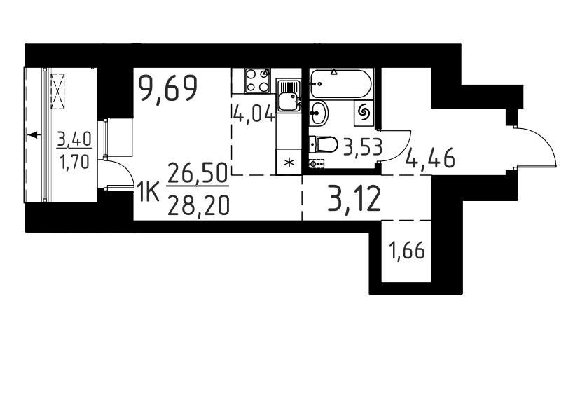 Продаётся 1-комнатная квартира, 28.2 м²