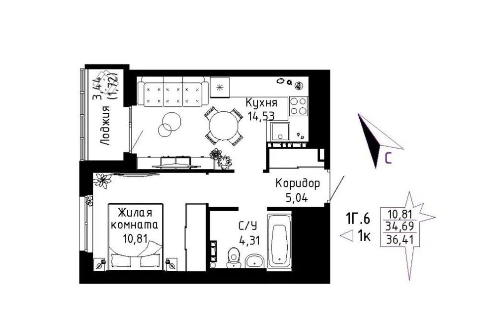 Продаётся студия, 36.4 м²