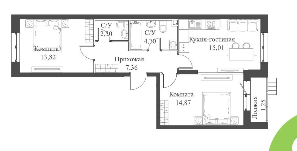 Продаётся 3-комнатная квартира, 60 м²