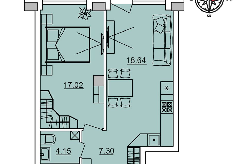 Продаётся 2-комнатная квартира, 46.5 м²
