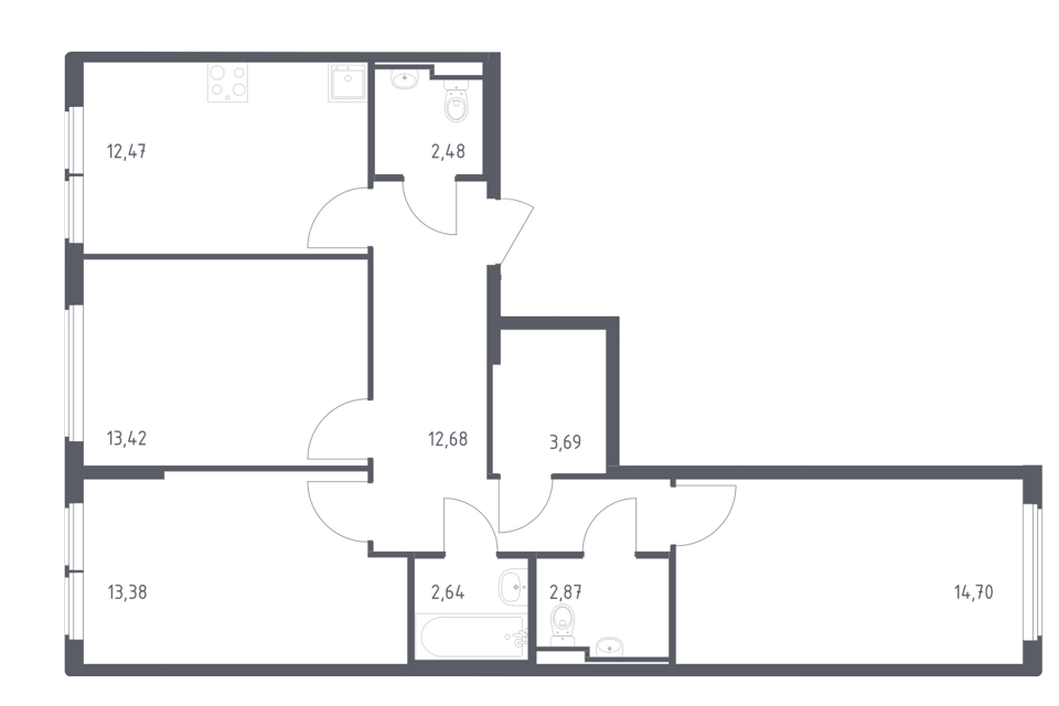 Продаётся 3-комнатная квартира, 78.33 м²