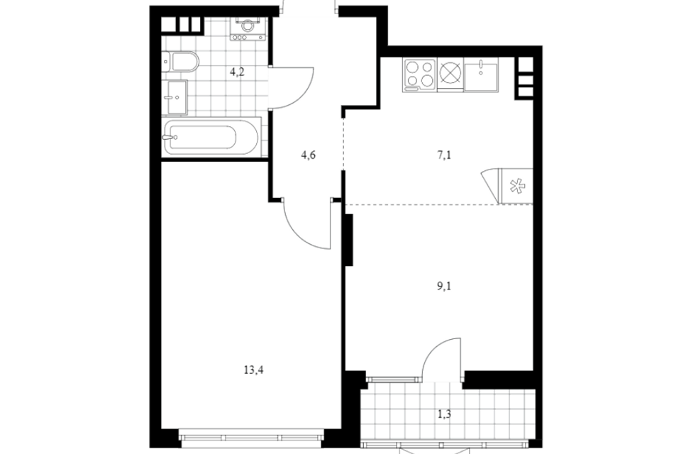 Продаётся 1-комнатная квартира, 39.7 м²