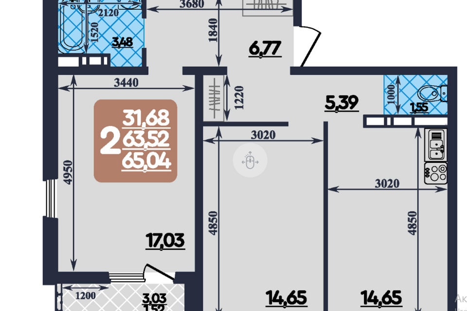 Продаётся 2-комнатная квартира, 64 м²