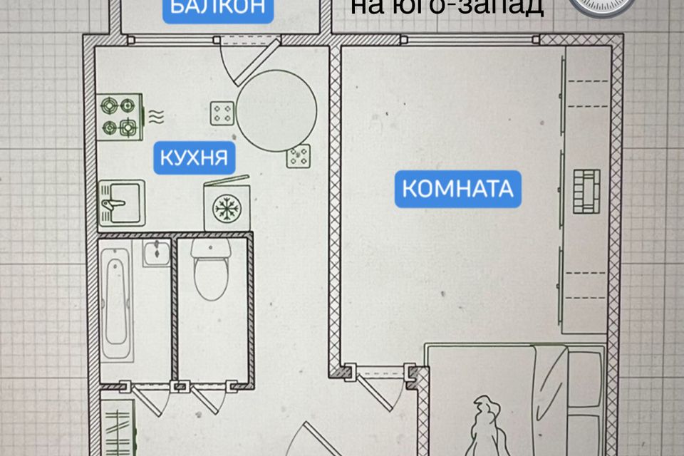 Продаётся 1-комнатная квартира, 32.9 м²