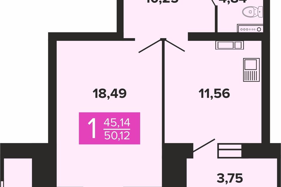 Продаётся 1-комнатная квартира, 44.3 м²