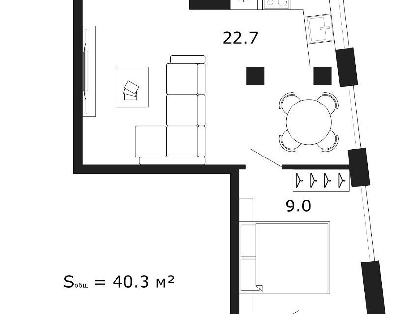 Продаётся 1-комнатная квартира, 40.3 м²