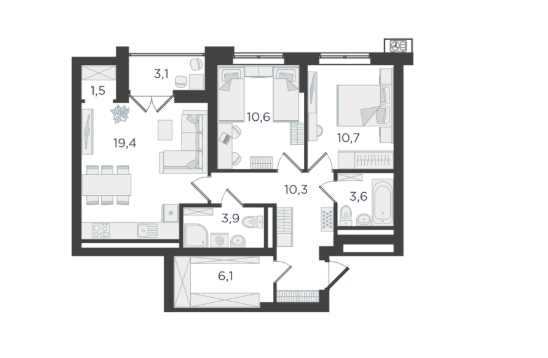 Продаётся 2-комнатная квартира, 68.1 м²