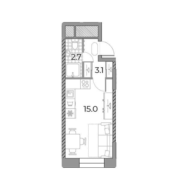 Продаётся студия, 20.8 м²