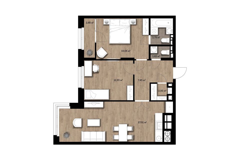 Продаётся 2-комнатная квартира, 69.25 м²