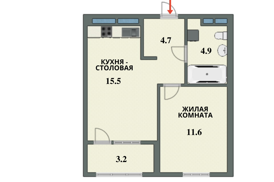 Продаётся 1-комнатная квартира, 36.5 м²