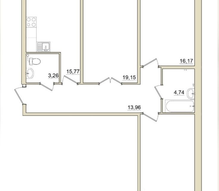 Продаётся 3-комнатная квартира, 66.2 м²