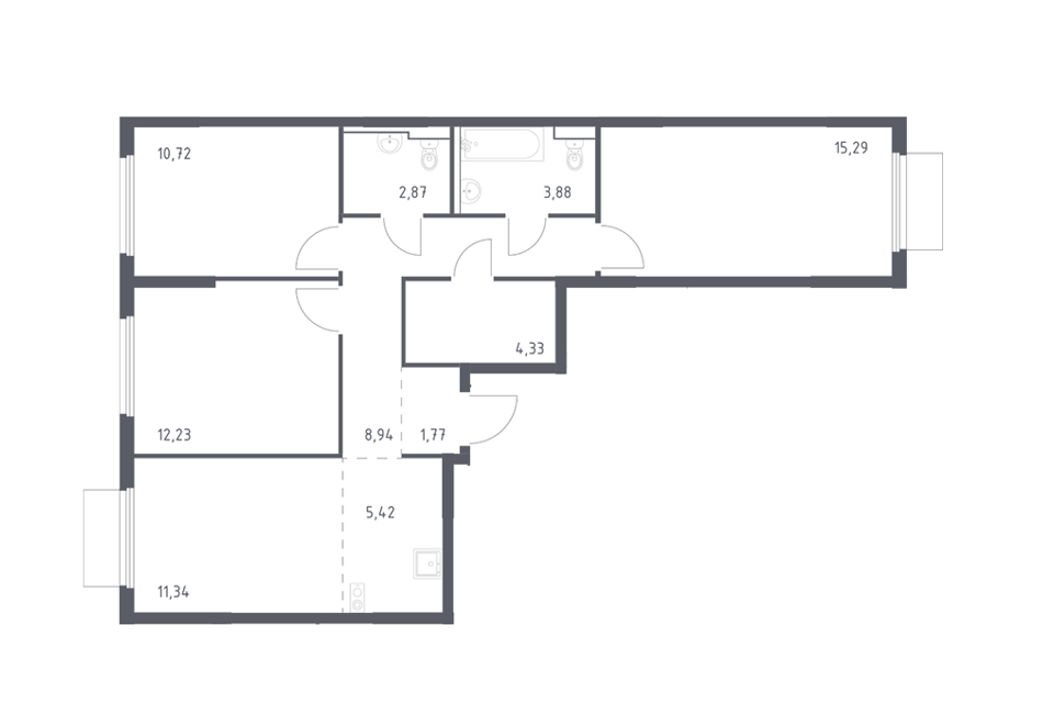 Продаётся 3-комнатная квартира, 76.79 м²