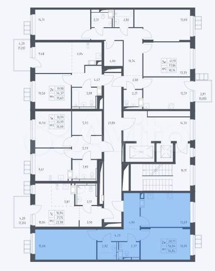 Продаётся 2-комнатная квартира, 56.8 м²