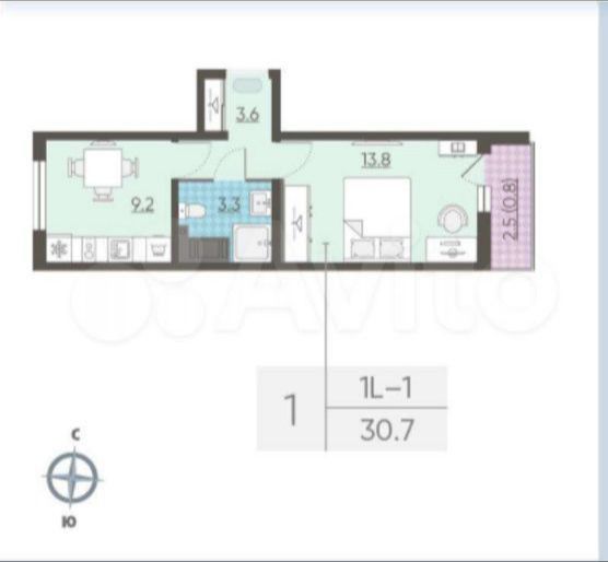 Продаётся 1-комнатная квартира, 30.5 м²