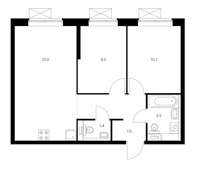 Продаётся 2-комнатная квартира, 53.1 м²