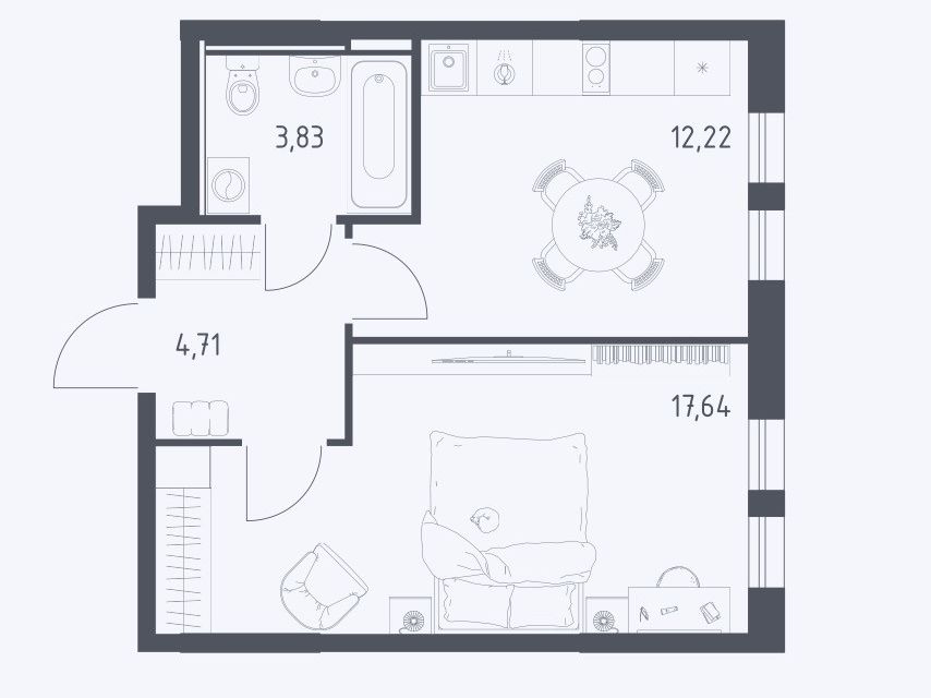 Продаётся 1-комнатная квартира, 38 м²