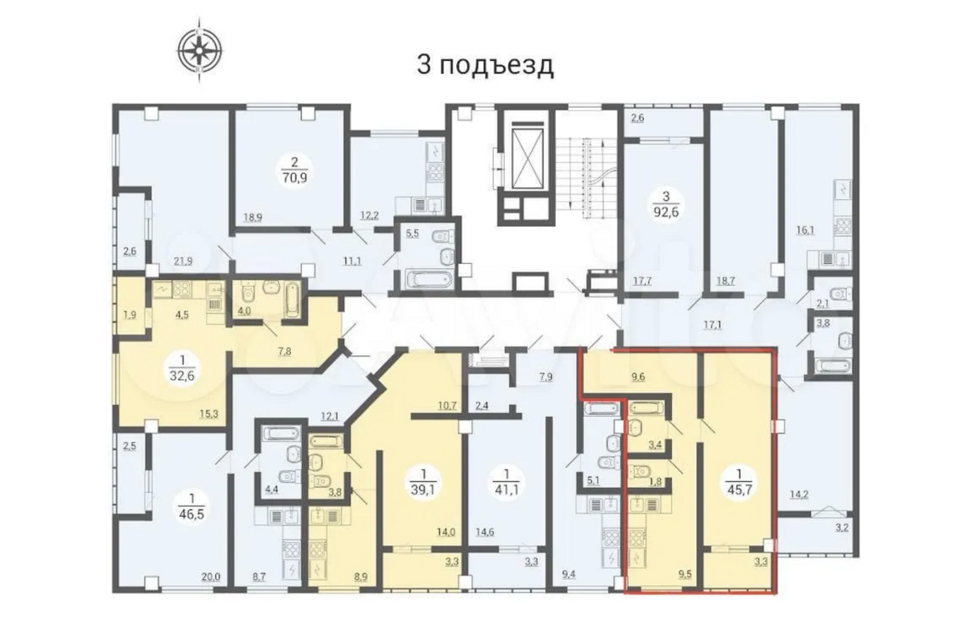 Продаётся 1-комнатная квартира, 45.1 м²