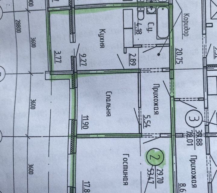 Продаётся 2-комнатная квартира, 53.5 м²