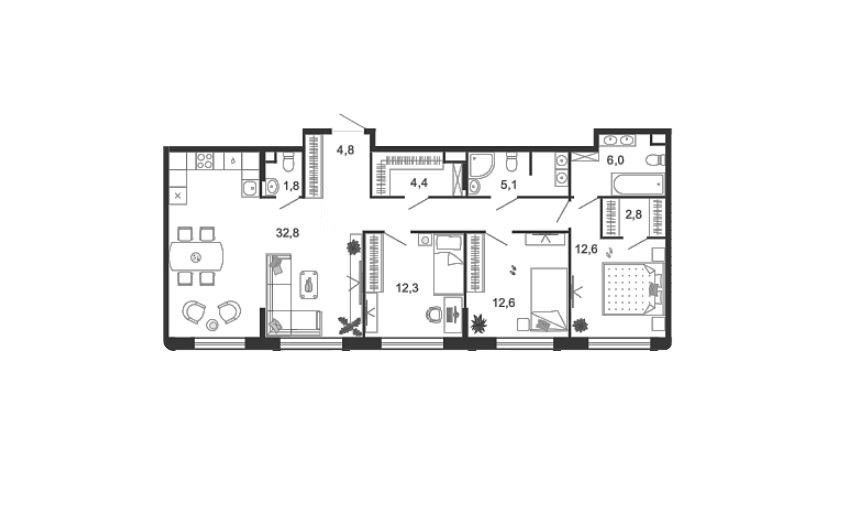 Продаётся 3-комнатная квартира, 106.8 м²