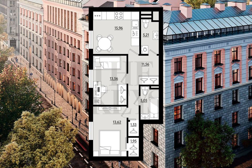 Продаётся 2-комнатная квартира, 68.9 м²
