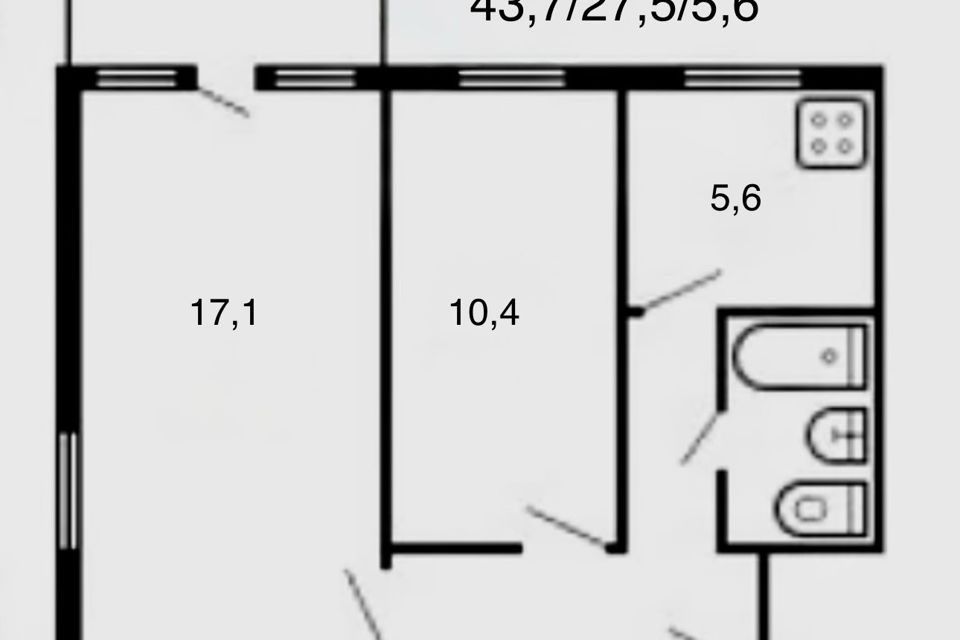 Продаётся 2-комнатная квартира, 43.7 м²