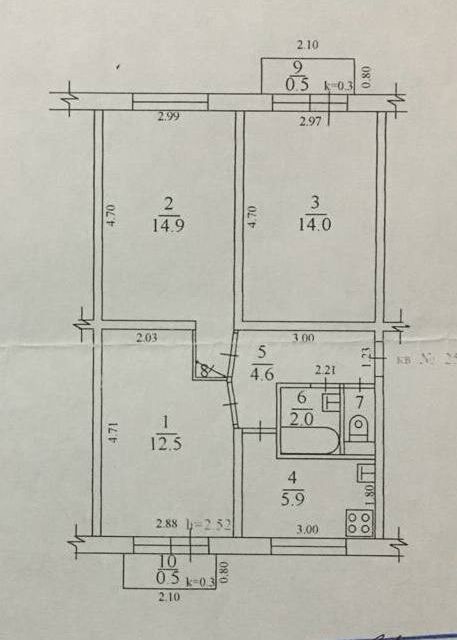 Продаётся 3-комнатная квартира, 56 м²