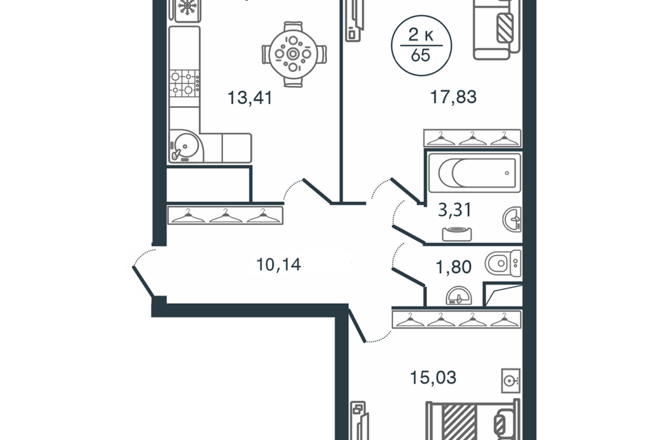 Продаётся 2-комнатная квартира, 61.4 м²