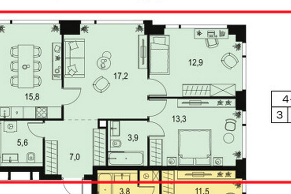 Продаётся 3-комнатная квартира, 75.7 м²