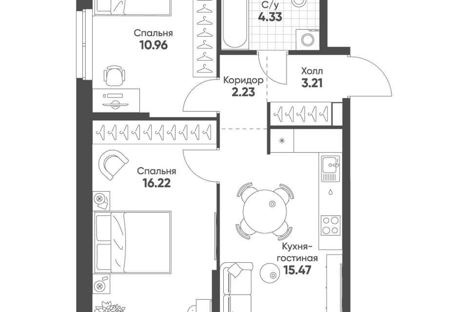 Продаётся 2-комнатная квартира, 53 м²