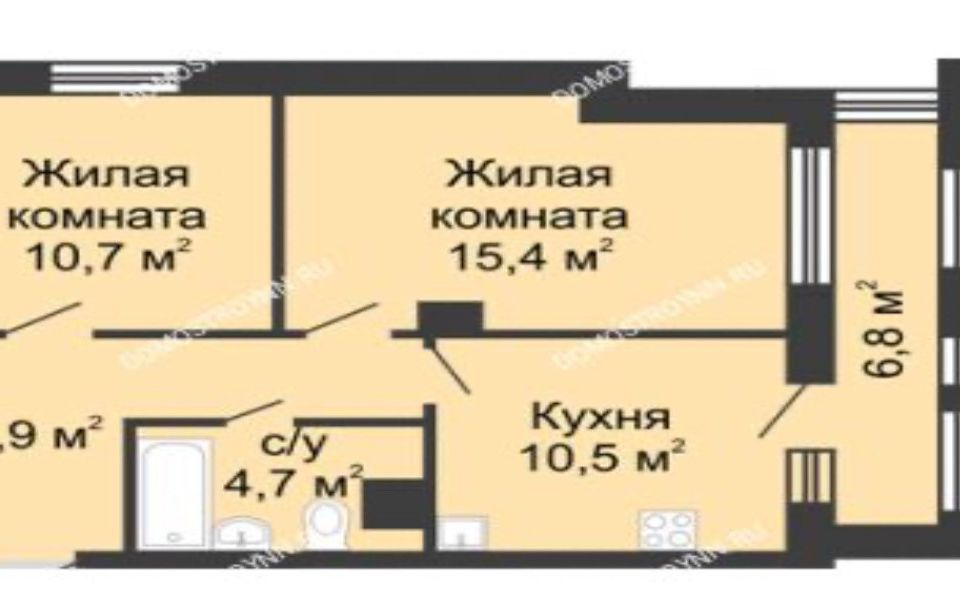 Продаётся 2-комнатная квартира, 53.9 м²