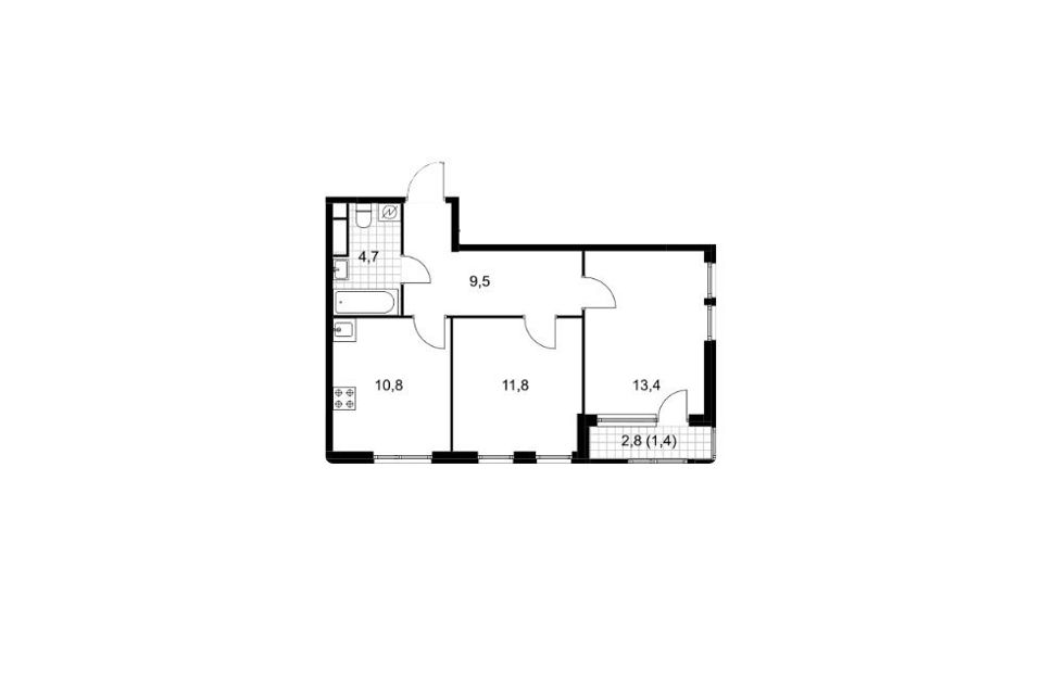 Продаётся 2-комнатная квартира, 51.6 м²