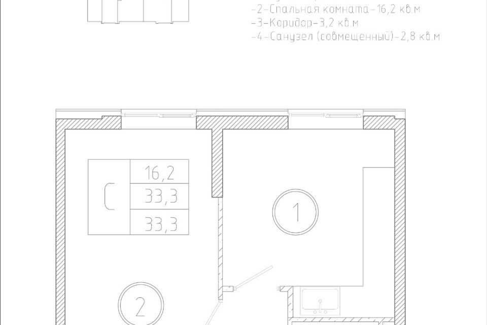 Продаётся 1-комнатная квартира, 33.3 м²
