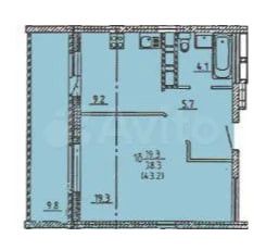 Продаётся 1-комнатная квартира, 43.2 м²
