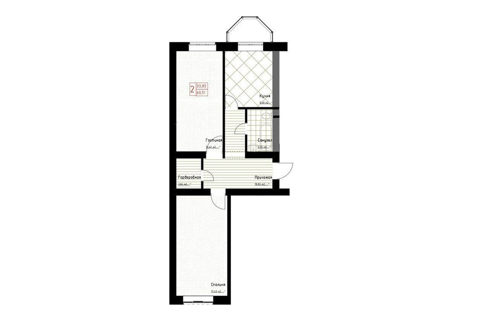 Продаётся 2-комнатная квартира, 60.5 м²