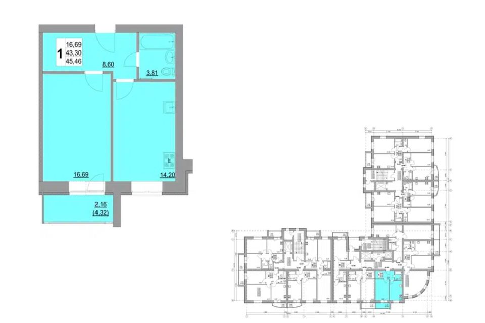 Продаётся 1-комнатная квартира, 45.5 м²