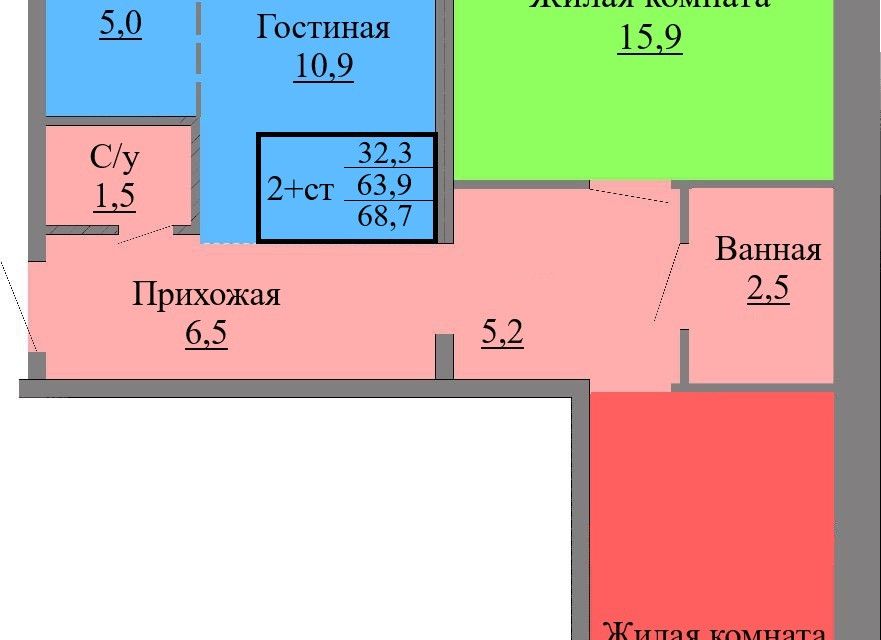Продаётся 1-комнатная квартира, 63.8 м²