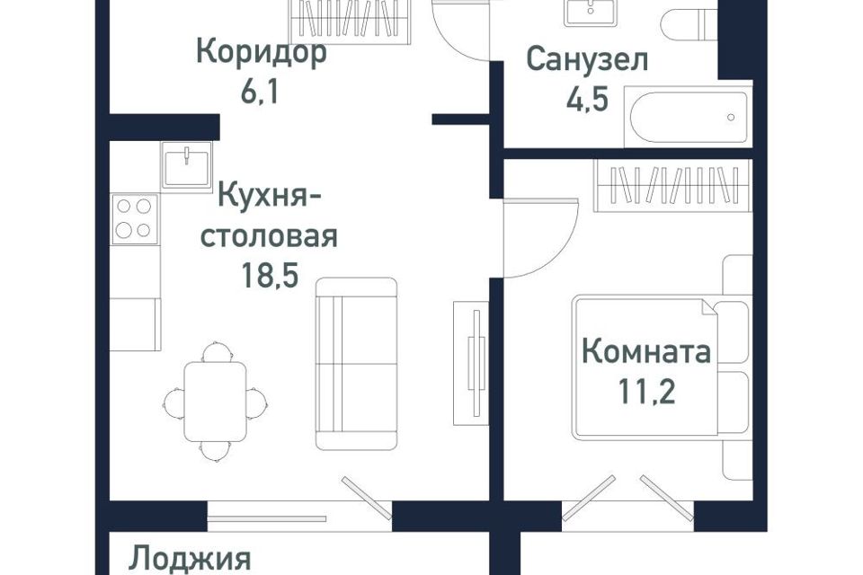 Продаётся 1-комнатная квартира, 43.34 м²