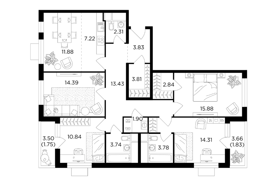 Продаётся 4-комнатная квартира, 114 м²