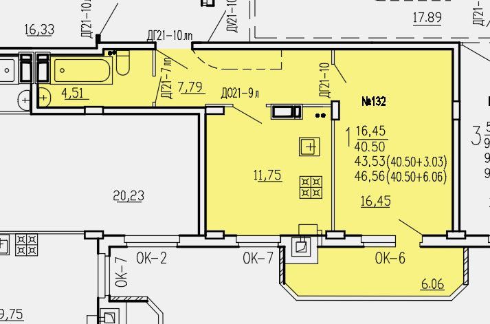 Продаётся 1-комнатная квартира, 46.56 м²