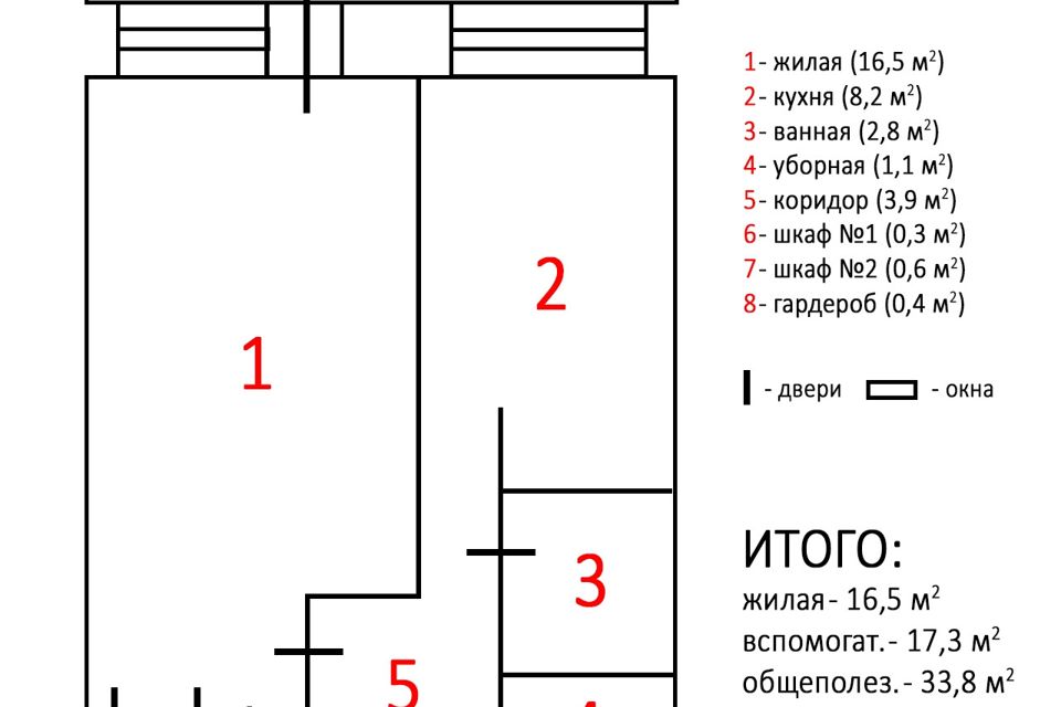 Продаётся 1-комнатная квартира, 33.8 м²