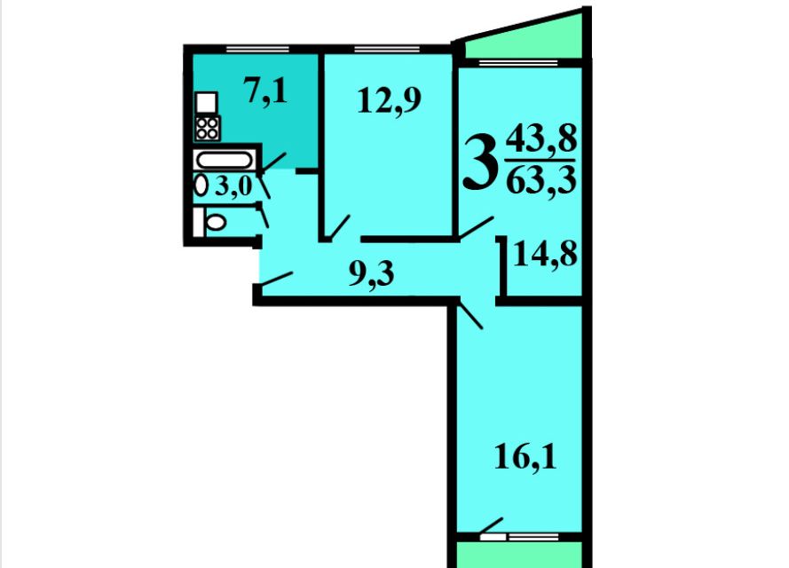 Продаётся 3-комнатная квартира, 65 м²