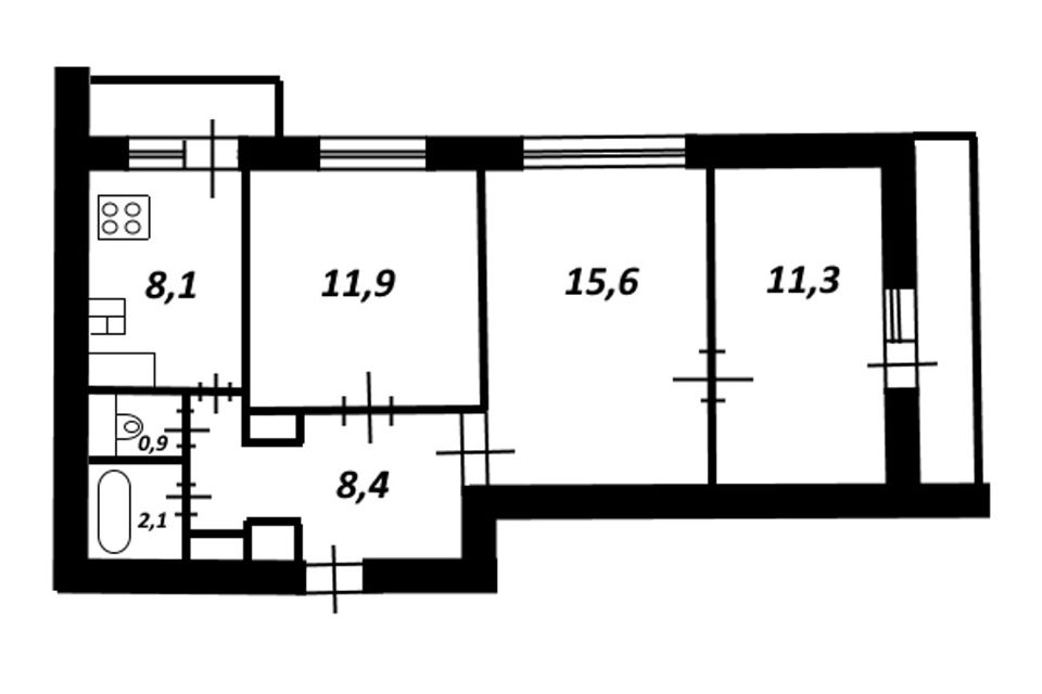 Продаётся 3-комнатная квартира, 59.8 м²